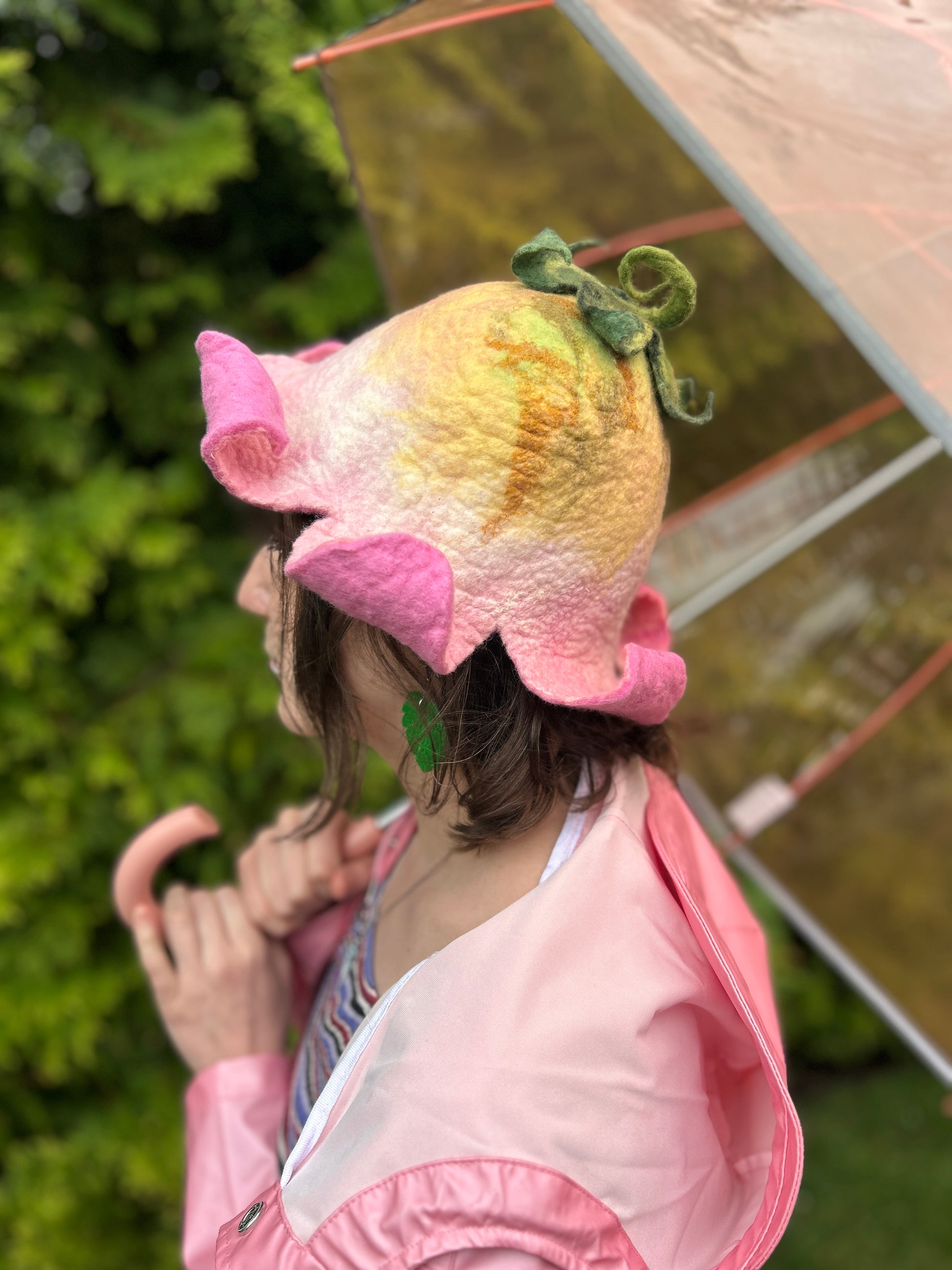 Wool Flower Blossom Hat Pink - Main Image